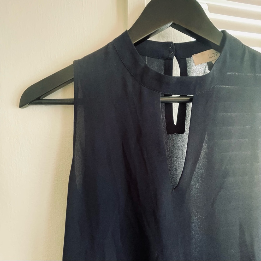 LOFT Sheer Navy Halter Top with Slit, XS